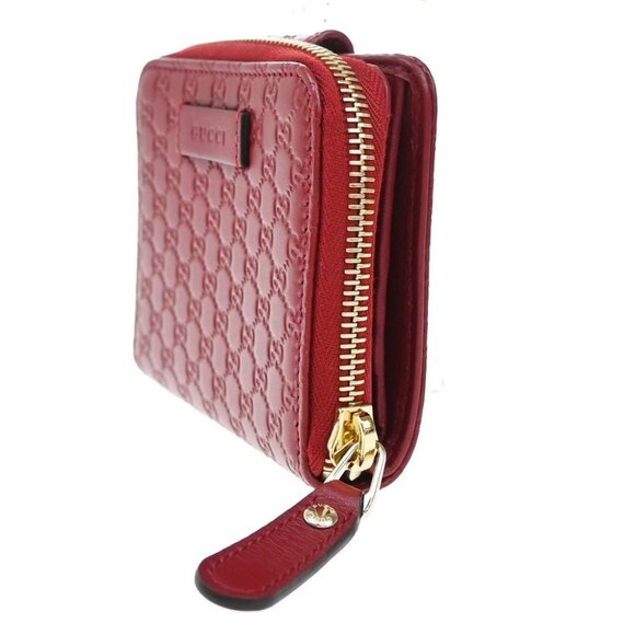 GUCCI Micro Guccissima GG Pattern Bifold Zipper Wallet Leather Red - Picture 2 of 12